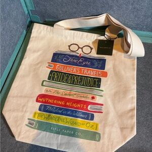 Rifle Paper Co Canvas Tote Bag Books Literary Jane Eyre Pride Prejudice NEW